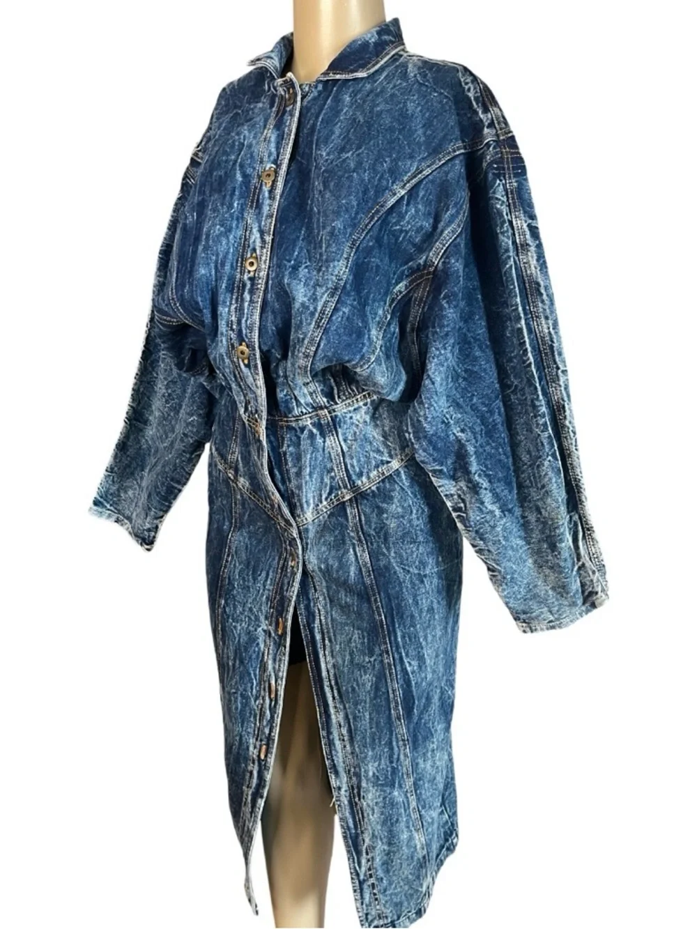 Vintage 80s Nina Picalinno Acid Wash Denim Dress - Picture 3 of 7